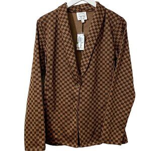 NWT Hippie Rose Jacket M/L  Brown Checkerboard Stretch Knit Blazer